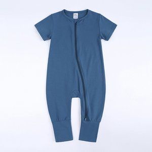 Unisex Baby Bodysuit Romper Sleeper 3-24M Blue Cotton Short Sleeve Double Zipper